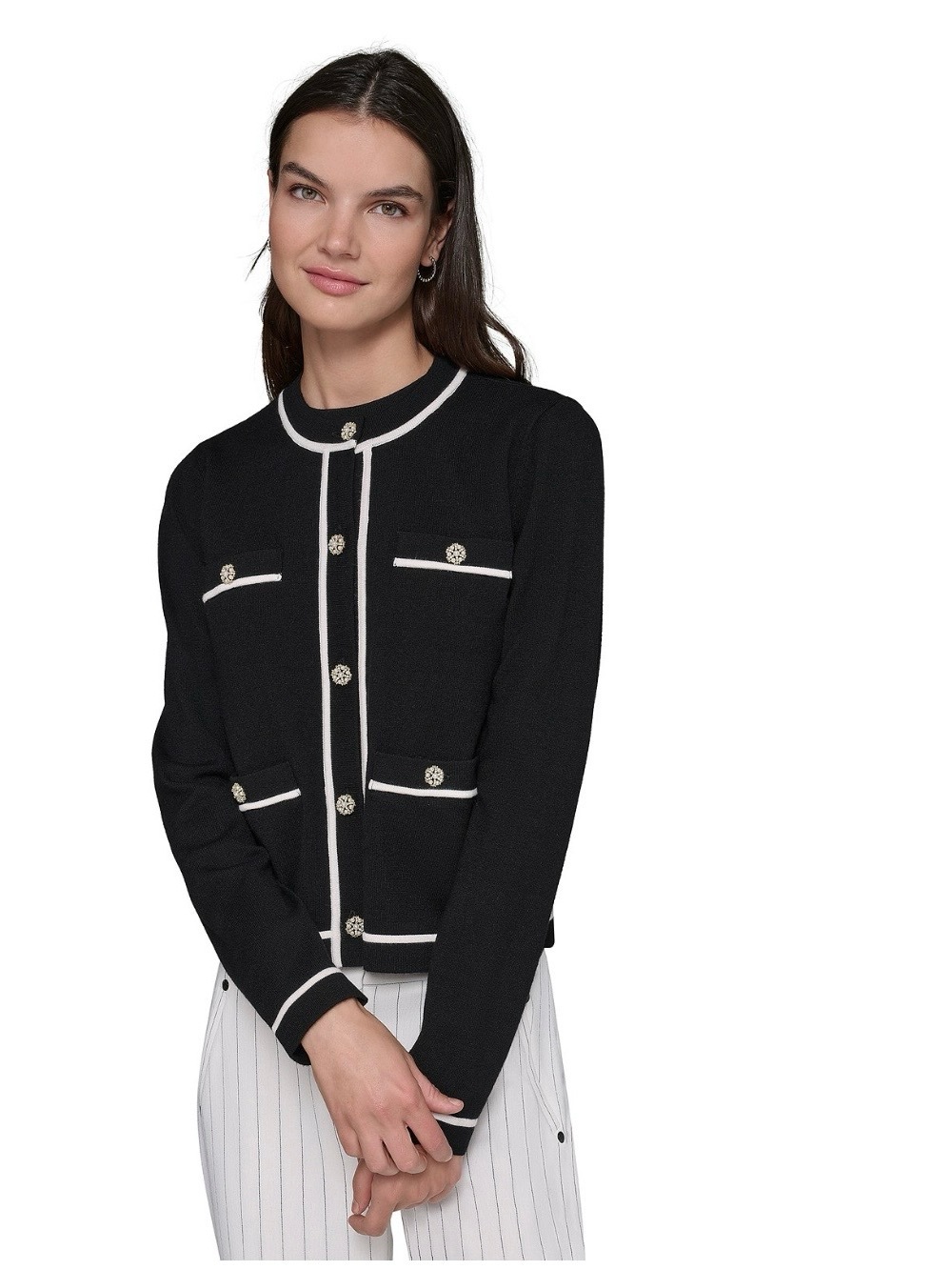 Karl Lagerfeld Black Tweed Jacket with White Trim
